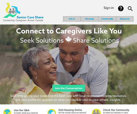 Picture of the Senior Care Share website homepage